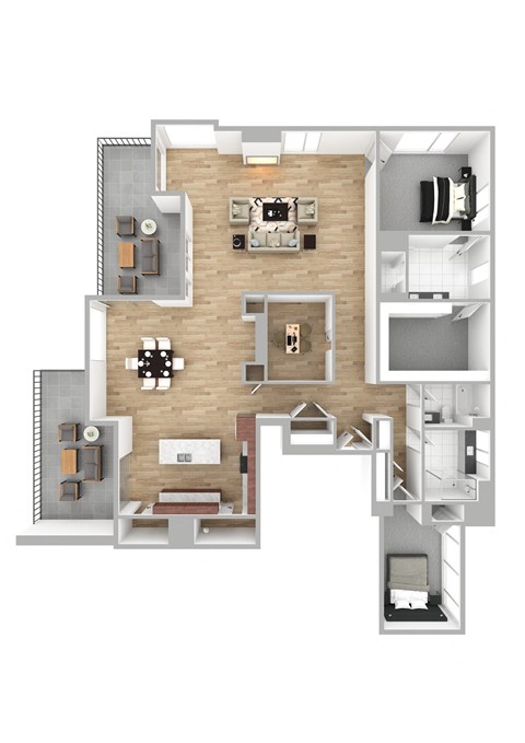 Floor plan for 2 beds, 2 baths, 1945 sqft